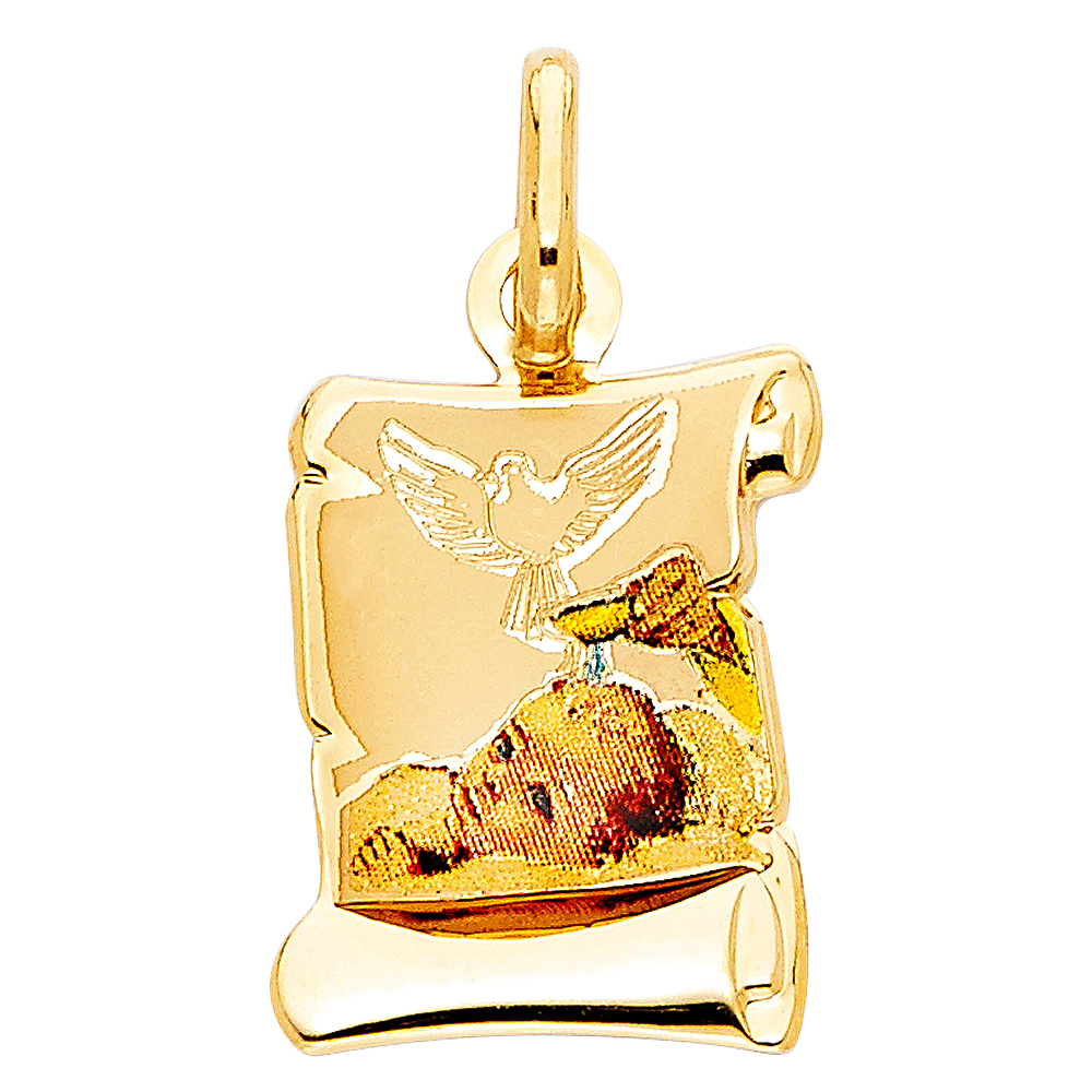 14K Yellow Gold Small Religious Baptism Picture Charm Pendant